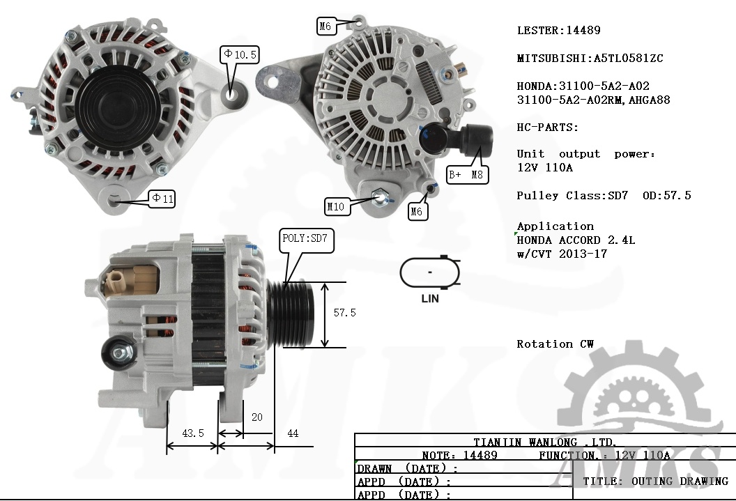This is a picture of 14489 mitsubishi alternators