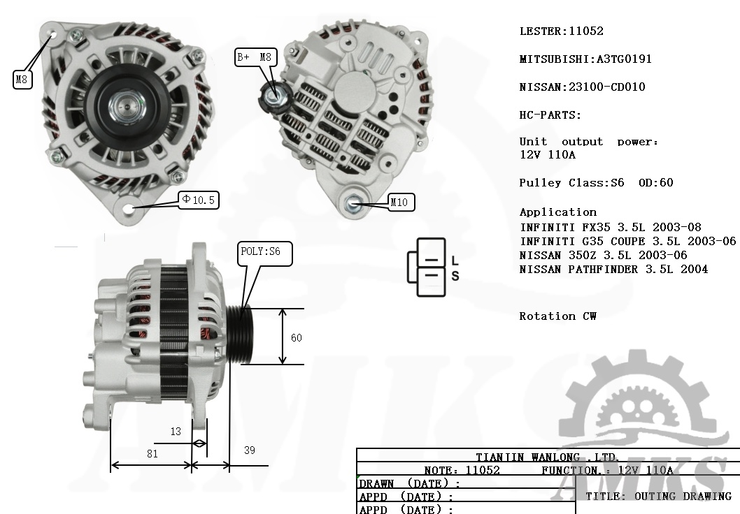 This is a picture of 11052 mitsubishi alternators
