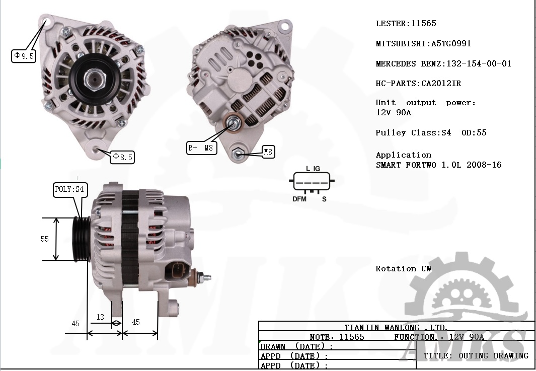This is a picture of 11565 mitsubishi alternators