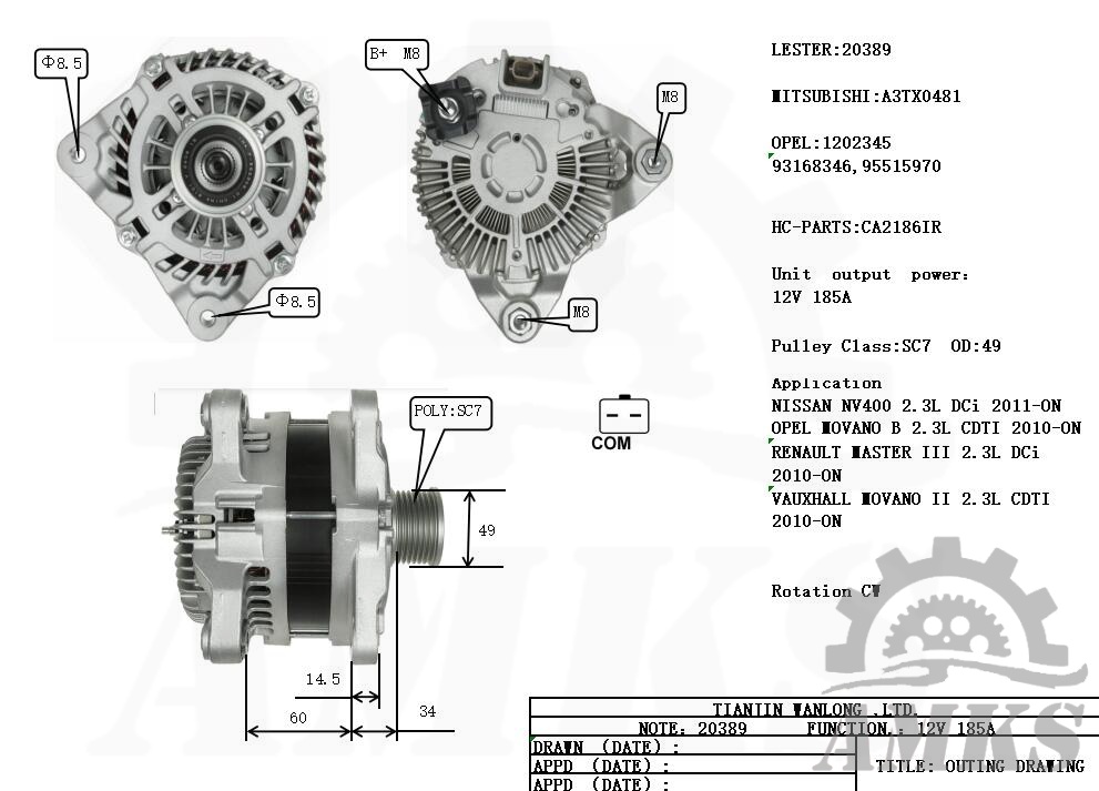 This is a picture of 20389 mitsubishi alternators
